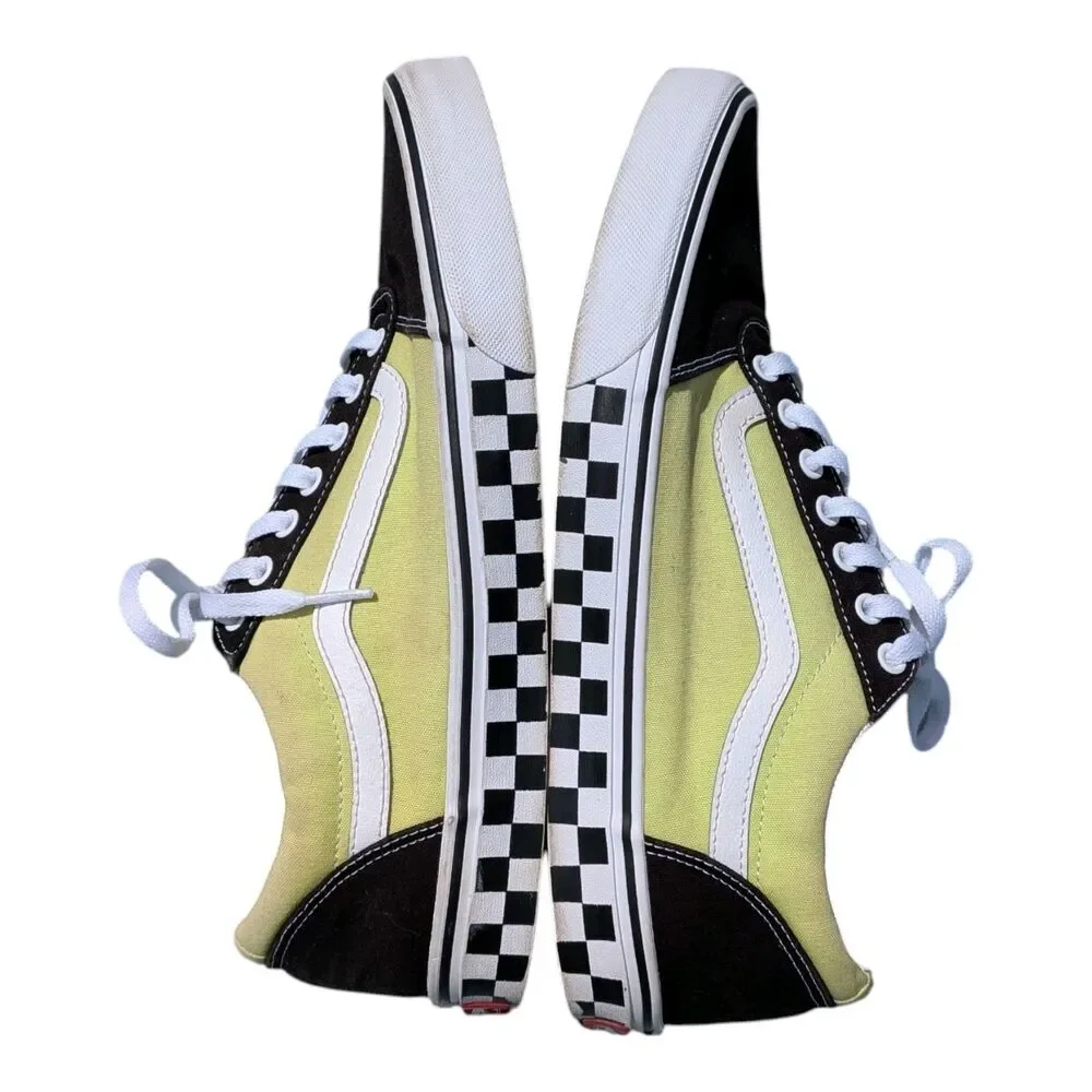 Vans Ward Skate Shoes Lime Green Black Checkerboard Midsole Low Top Men's 12